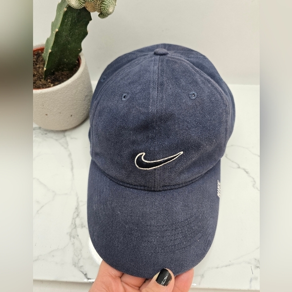 Nike | 90s navy canvas black logo sporty fitted baseball hat | MENS M - Picture 3 of 8